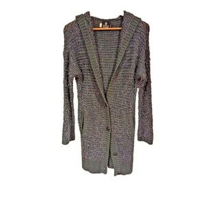 Volcom Grey Hooded Long Line Cardigan SZ 8/10 Fuzzy Comfy‎ Fall Winter Relaxed